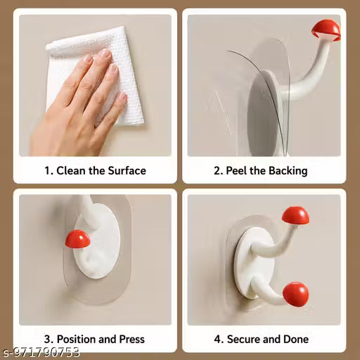 🍄 Retro Mushroom Dual-Prong Wall Hooks (Set of 4)