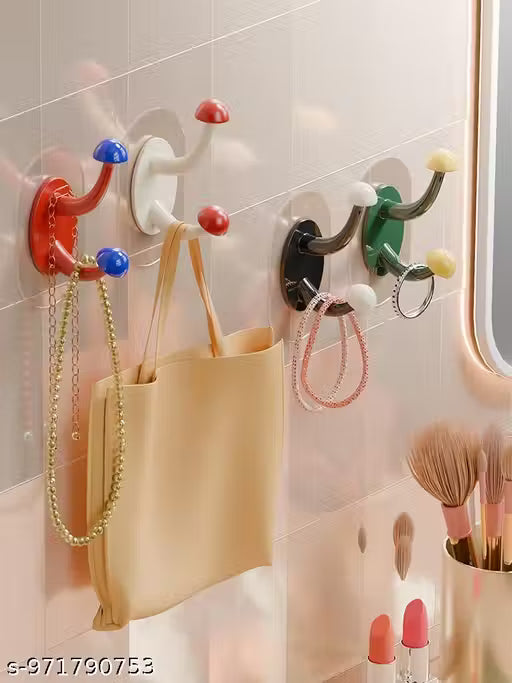 🍄 Retro Mushroom Dual-Prong Wall Hooks (Set of 4)