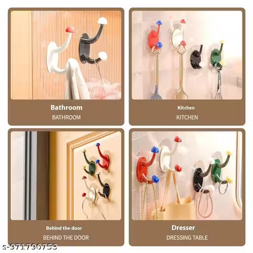 🍄 Retro Mushroom Dual-Prong Wall Hooks (Set of 4)